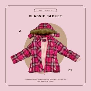 Girls 5-6 Year Old Pink Plaid Puffer Jacket w/ Removable Hood